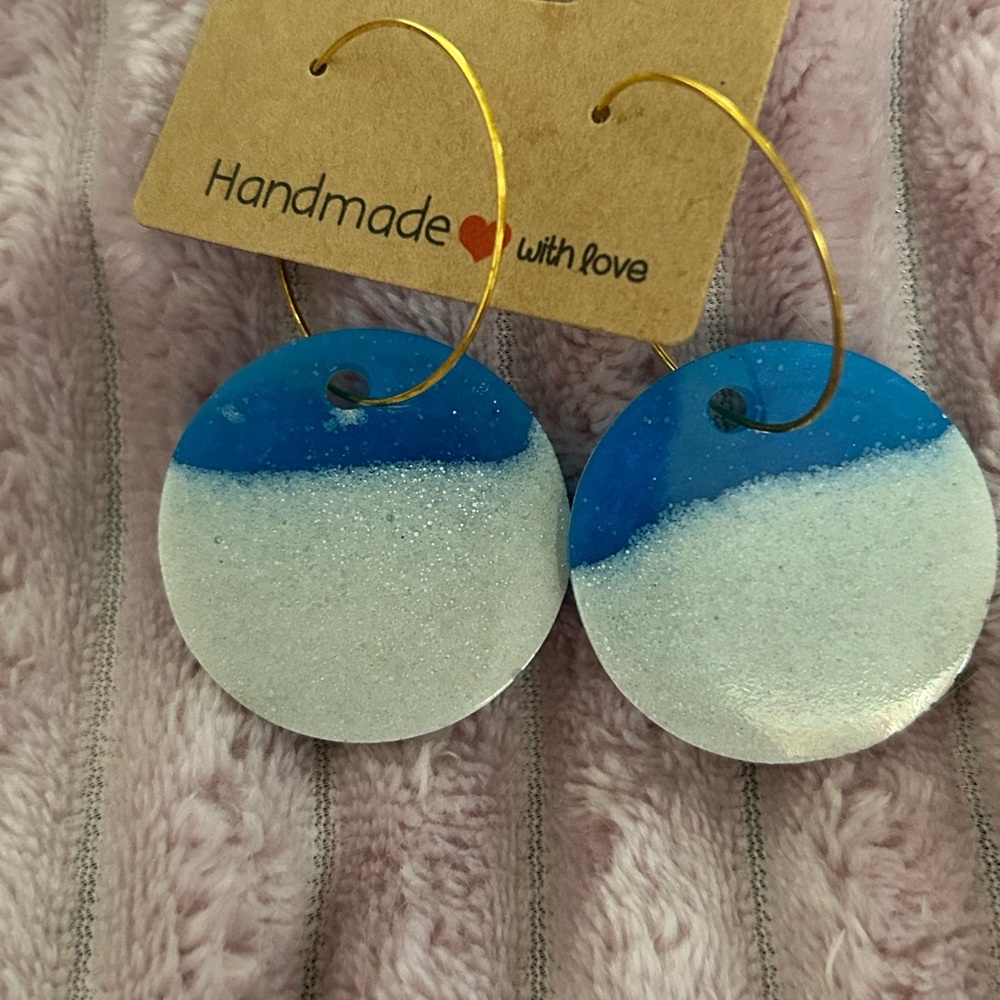 Handmade Blue and White Procured sand Earrings La Jolla Shores Collection.